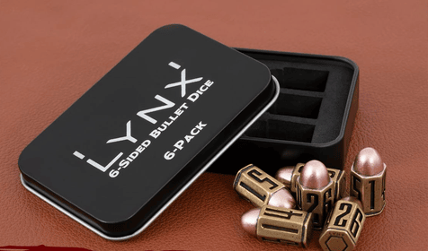 Lynx Six 6-sided metal Bullet-shaped dice